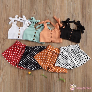 Set áo hai dây và quần ngắn họa tiết chấm bi trái tim đáng yêu cho bé gái