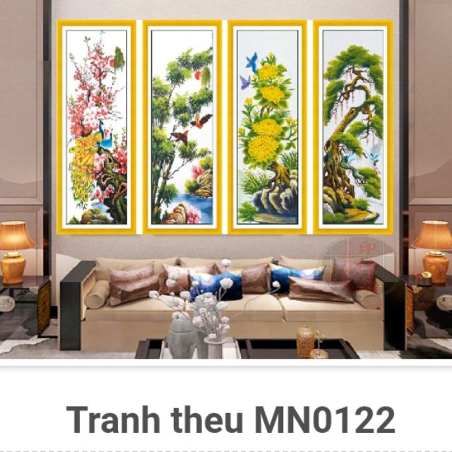 Tranh thêu 3D tứ quý tùng cúc trúc mai mn0122 (kích thước 146 x 100cm)