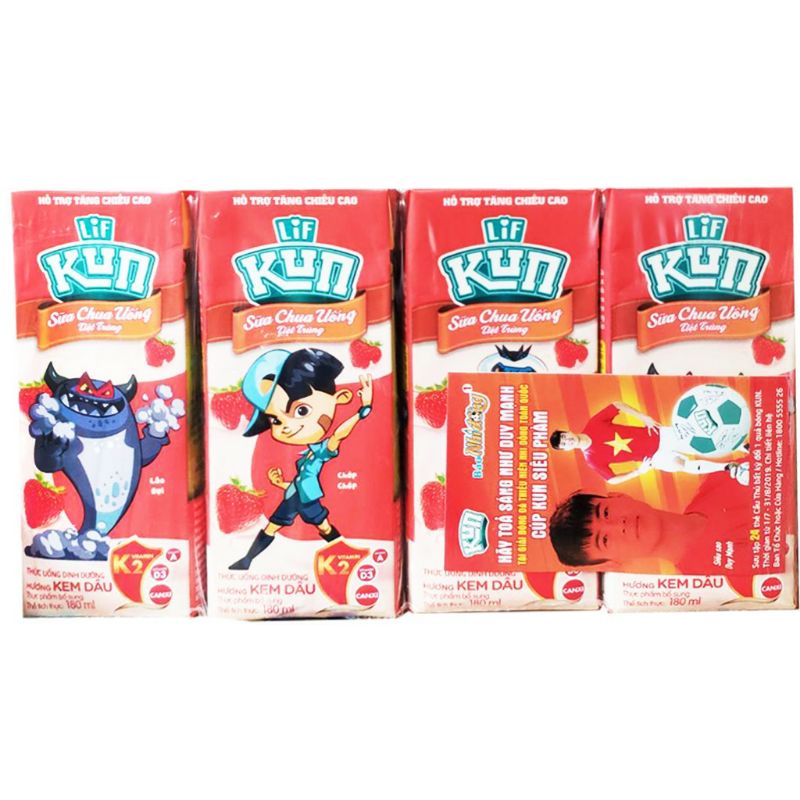 Vỉ 4 hộp sữa Lif Kun 110ml/ 180ml