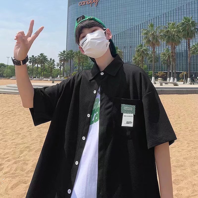 Áo Sơ Mi Ngắn Tay Dáng Rộng Thời Trang Mùa Hè Hàn Quốc Dành Cho Nam