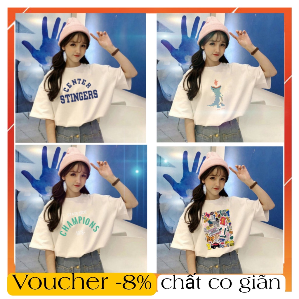 Áo thun nữ cổ tròn form rộng 💖 💖 Áo thun nữ tay lỡ chất co giãn mềm mịn in hình cute dễ thương -TZ18