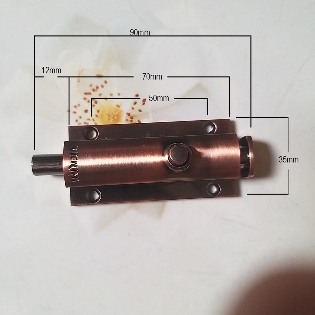 Chốt cửa an toàn có nút bấm cho cửa gỗ bằng hợp kim kẽm màu nâu bóng dài 80mm