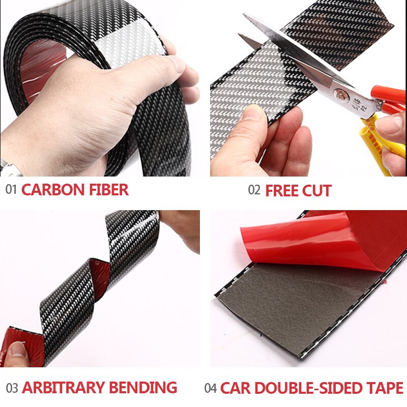 Miếng dán bệ cửa xe hơi bảo vệ chống trầy xước kết cấu sợi carbon cao cấp