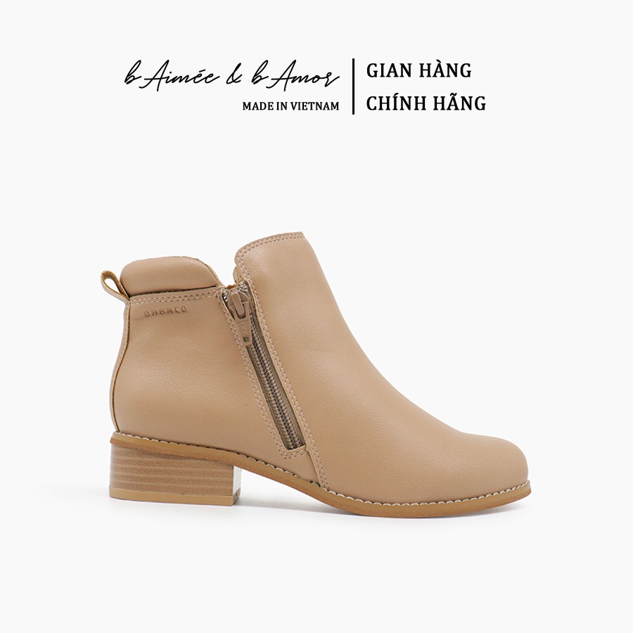 Boot nữ Cao Gót bAimée & bAmor Cổ Thấp Mũi Tròn Gót Vuông Cao 2cm Giày Bốt Đẹp Da Mềm Cao Cấp Màu Đen Kem Nâu - M1617