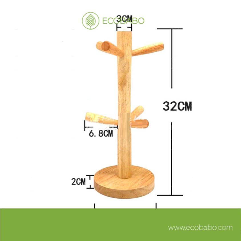 Kệ giá treo ly cốc 6 móc bằng gỗ thông cao cấp trang trí decor - ECOBABO [FREESHIP💓]