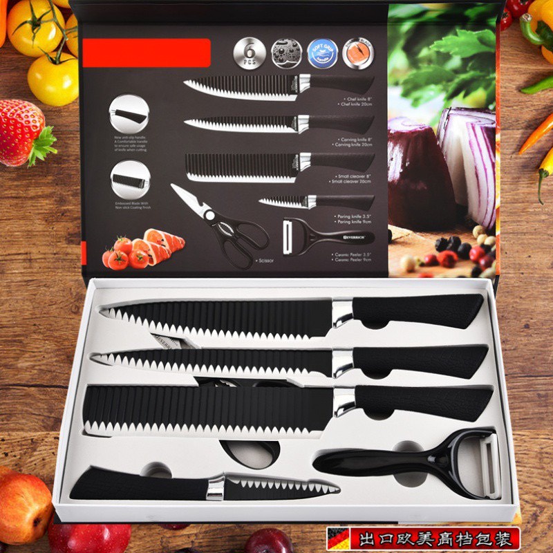 Bộ Dao Nhật ASAKH 6 Món Inox Nhà Bếp Nguyên Khối Cao Cấp Kèm Kéo Nạo Bào Rau Củ Khay Hộp Đựng Hàng Nhập Khẩu Chính Hãng