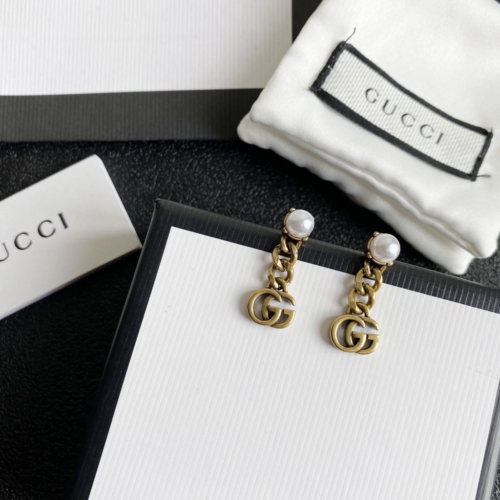 Khuyên tai hình logo Gucci bằng bạc 925 dạng treo thời trang Hàn Quốc đơn giản cho nữ