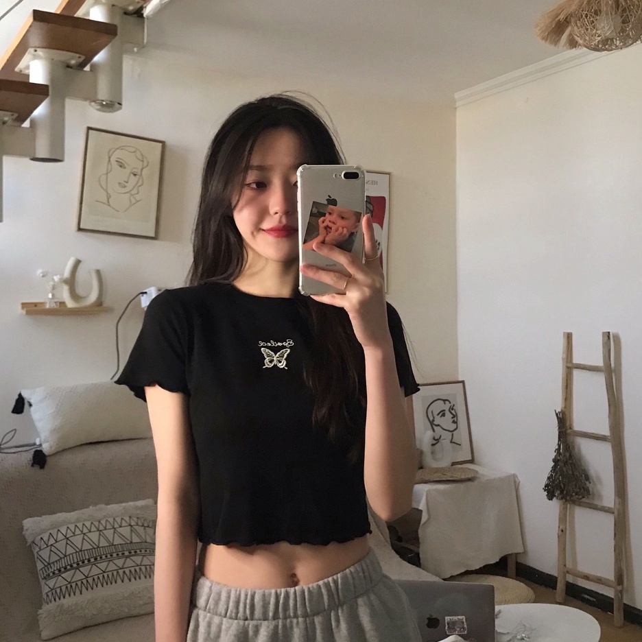 Áo Thun Nữ NgắN Tay Thêu HìNh BướM Xinh XắN Cho Nữ áo phông nữ JL-TX-93