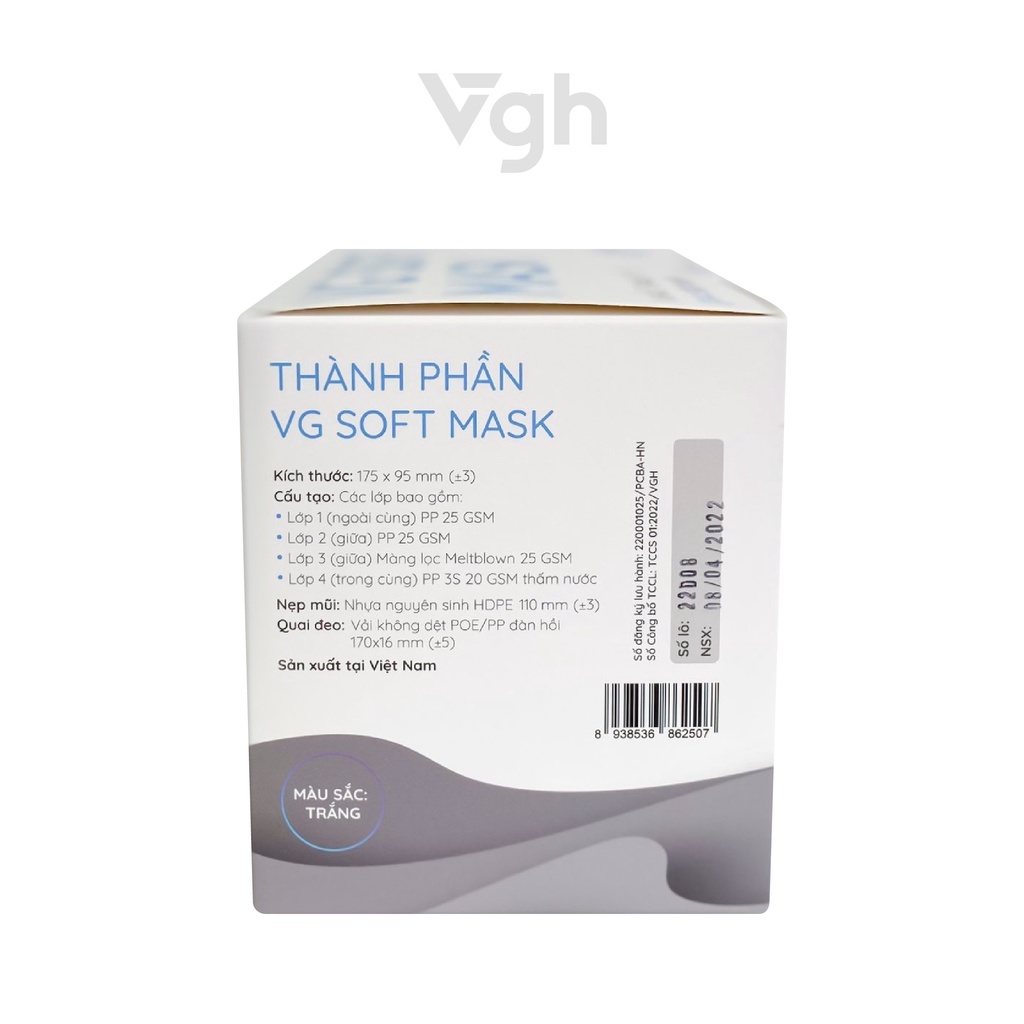 Khẩu trang quai siêu mềm VG Soft Mask lọc khuẩn 95%, dễ thở, không đau tai - Chính hãng VG Healthcare - Hộp 50 chiếc