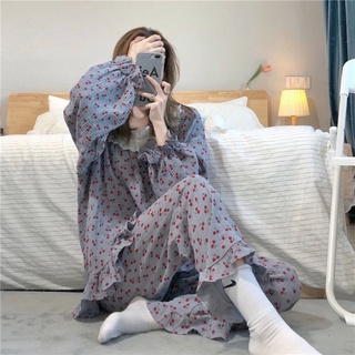 Set đồ ngủ mặc nhà pijama cherry phối ren trắng dễ thương ulzzang Hàn Quốc [Yannie]