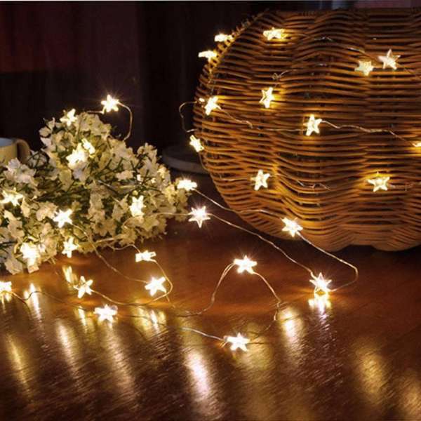 Dây Đèn Led Trang Trí Ngôi Sao Dùng Pin 2A Ánh Sáng Vàng Nắng - Đèn Trang Trí Noel Hình Ngôi Sao May Mắn