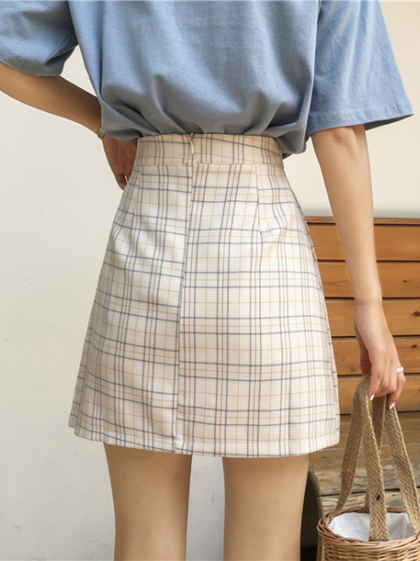 Chân váy chữ A cạp cao 2021, Chân váy ngắn uzzlang caro công sở màu trắng hồng sang chảnh thời trang Hàn Quốc du lịch | BigBuy360 - bigbuy360.vn