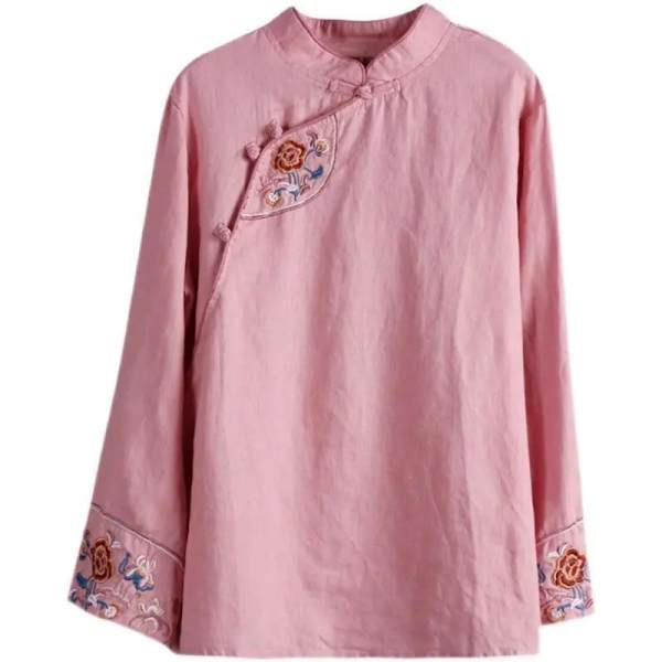 Áo sơ mi tay dài size lớn họa tiết thêu phong cách cổ trang dành cho nữ Ca1565