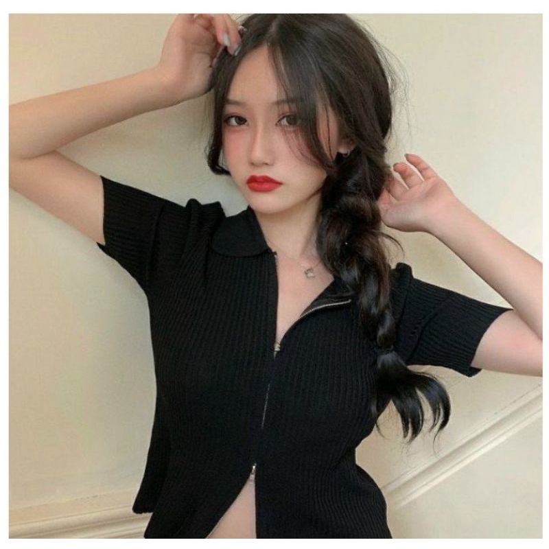 Áo Croptop MIRA.CLOSET Khoá Kéo 2 Đầu A5029