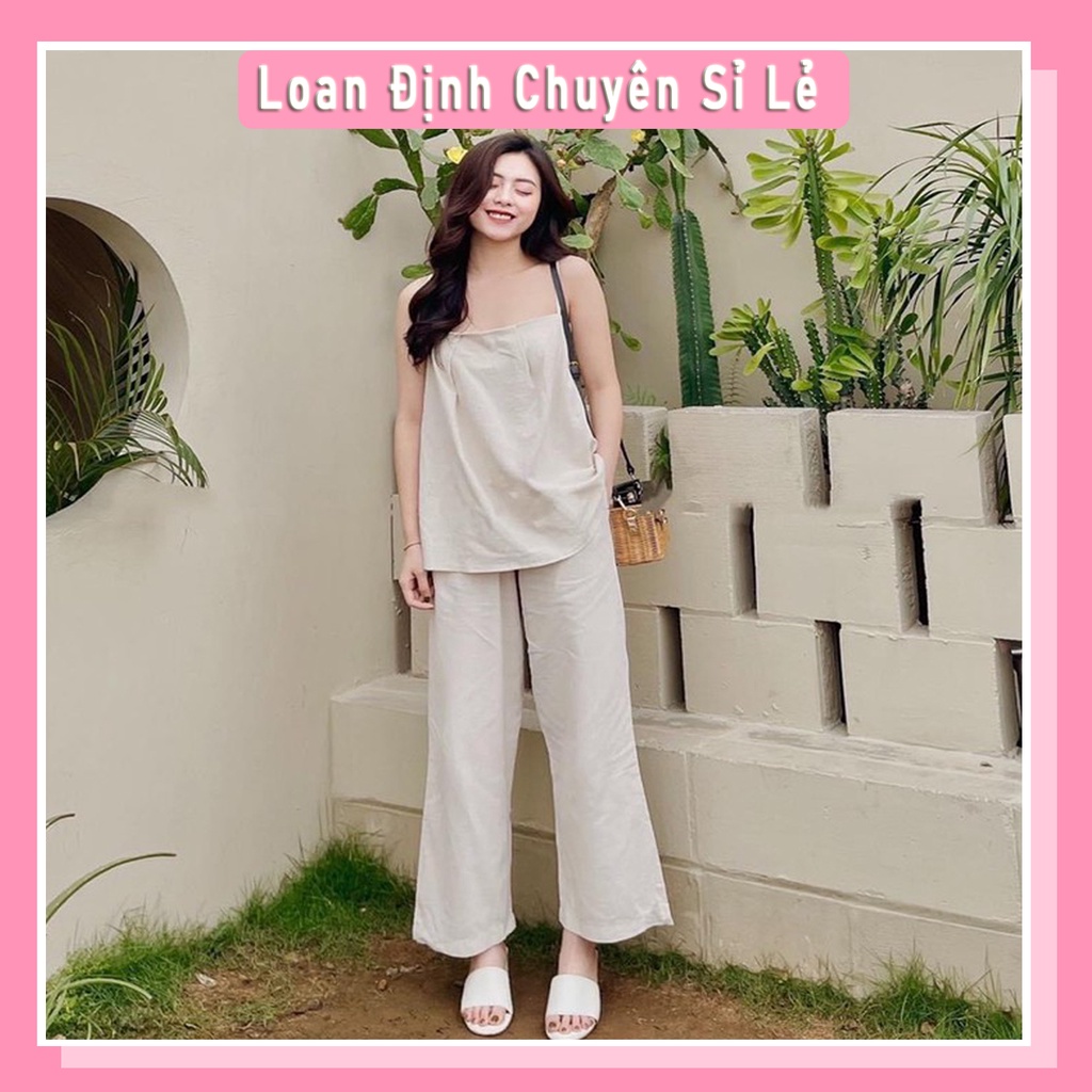 Set Đũi Suông Thụng 2 Dây Đi Biển Bộ Đũi Trơn