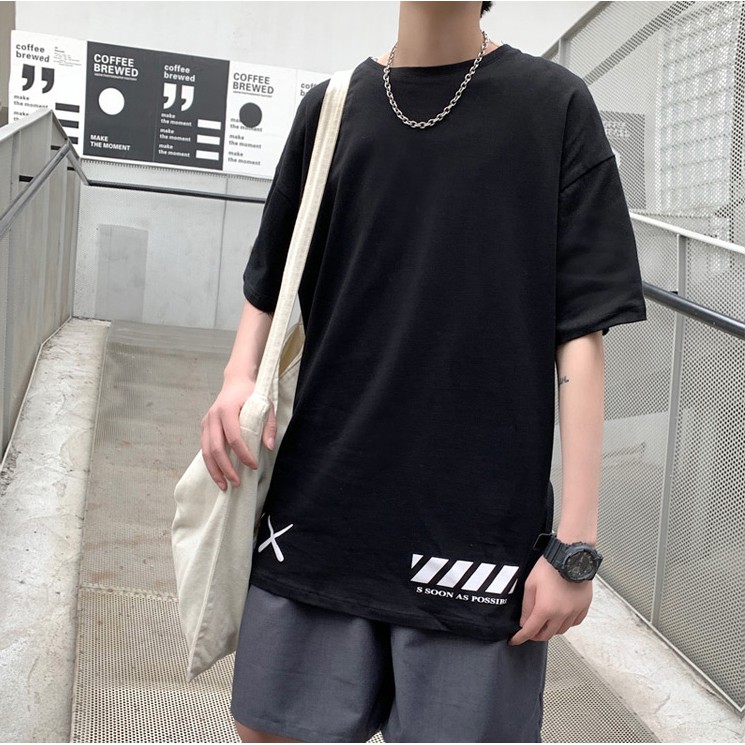 Áo Thun tay lỡ Unisex OFF KAW Dấu Chéo Hoạt Hình (ĐEN-TRẮNG) ZOZO