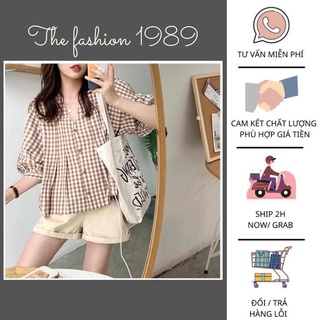 Set bộ nữ áo sơ mi kẻ caro phối quần đùi ngắn babydoll- set bộ quần đùi kaki kèm áo sơ mi