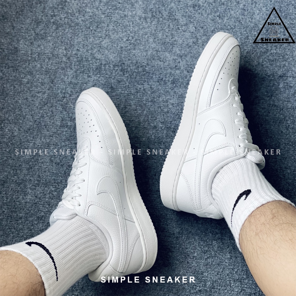 Giày Nữ Nike Court Vision Chính Hãng FREESHIP Nike Court Vision All White - Giày Sneaker Da Màu Trắng - Simple Sneaker