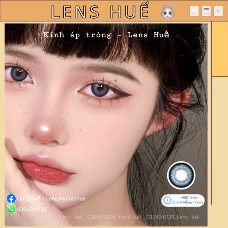 Lens Blue - xanh dương mắt ướt tây nhẹ, viền nhẹ giãn vừa tone Hàn Quốc - Lens Huế