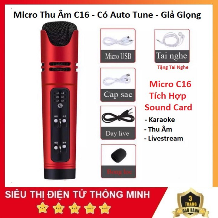 Micro C16 Livestream, Giả Dọng, Hát Karaoke Tích Hợp Soundcard, 6 Chế Độ Âm Thanh, Bản Nâng Cấp Cực Hay Của Micro C7