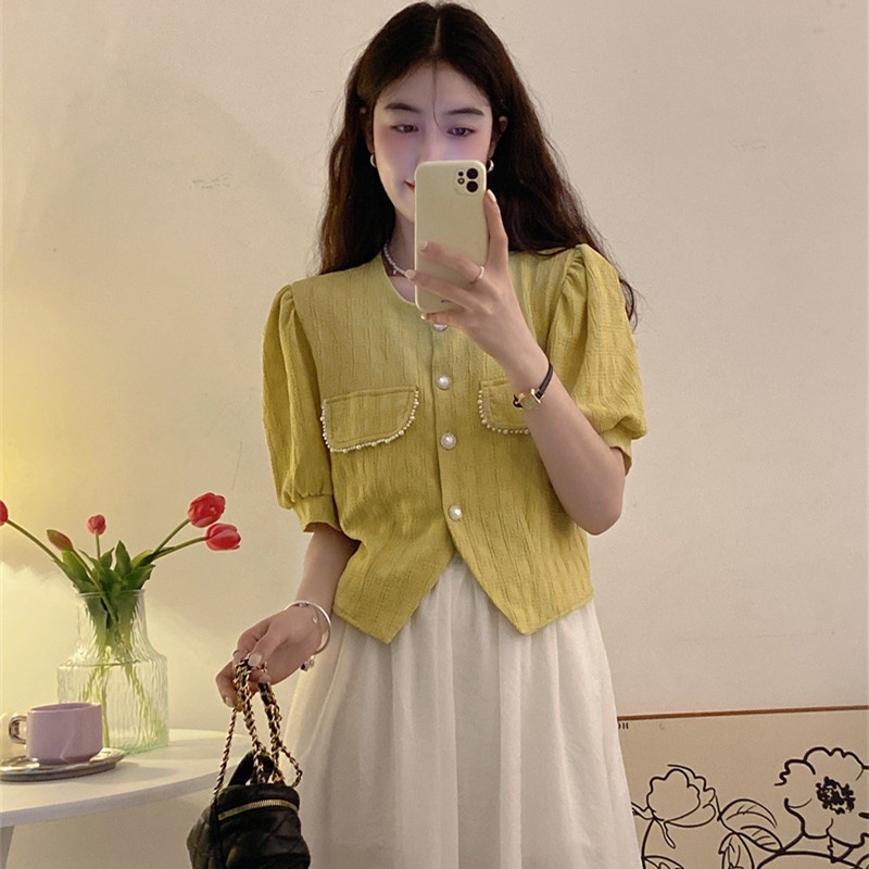 Áo Kiểu Tay Phồng Cổ Chữ V Thời Trang Mùa Hè Cho Nữ