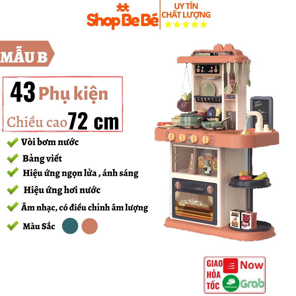 Bộ đồ chơi nhà bếp nấu ăn cho bé cao cấp BEIBE GOOD cao 72 cm (43 chi tiết)