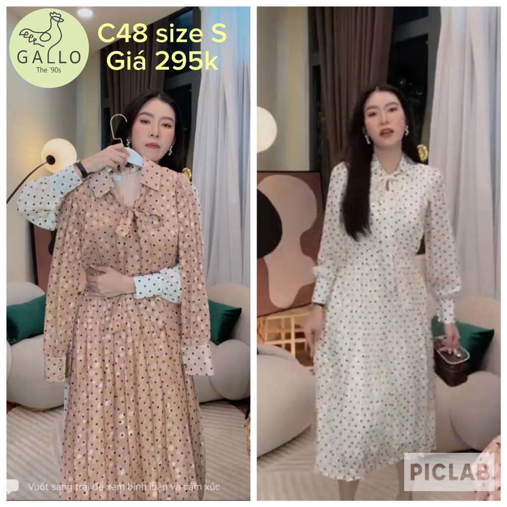 Mã C48 size S - Đầm von dài tiểu thư màu be nâu hàng Loan Lâm QC Taobao