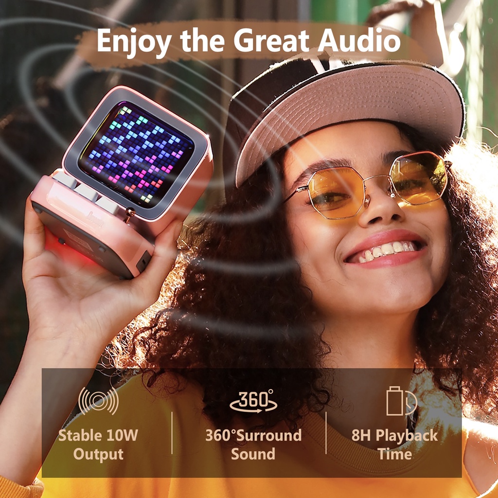 Divoom Ditoo-Plus Retro Pixel Art Loa Bluetooth di động Đồng hồ báo thức Bảng hiển thị LED