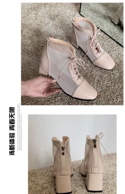 [HÀNG ORDER]_ Boots lưới da trơn gót vuông 6cm cá tính năng động sang chảnh (CÓ VIDEO & ẢNH THẬT CHÈN LOGO SHOP)