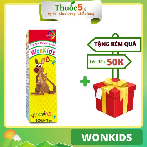 Wonkids bổ sung vitamin D + K cho bé lọ 20ml