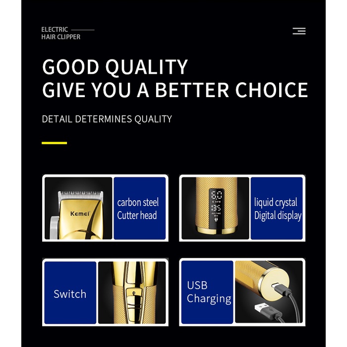 Tông đơ Kemei KM-5096 7000RPM sử dụng điện không dây tạo đường cắt tóc cực chính xác