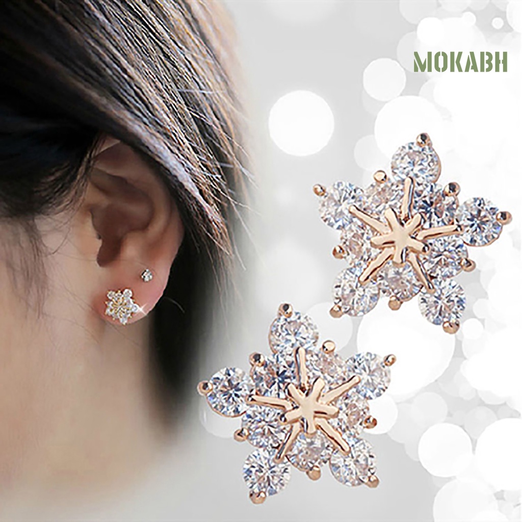 1 Đôi Bông Tai Hình Bông Tuyết Đính Đá Lấp Lánh Thời Trang Dành Cho Nữ