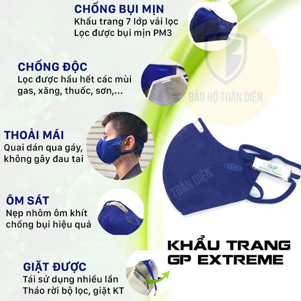 (GIÁ SỐC CHÍNH HÃNG) Combo 5 cái Khẩu trang than hoạt tính GP Extreme chống bụi, chống độc (Giặt được)