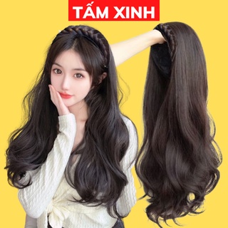 Bộ tóc giả nửa đầu nữ đẹp, có gắn bờm tóc giả cao cấp TẤM XINH - Tóc giả nửa đầu kiểu XOĂN SÓNG GẮN BỜM