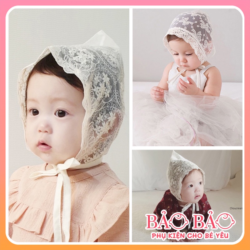 Mũ ren trắng tiểu thư phong cách Hàn Quốc cho bé gái 0-2 tuổi