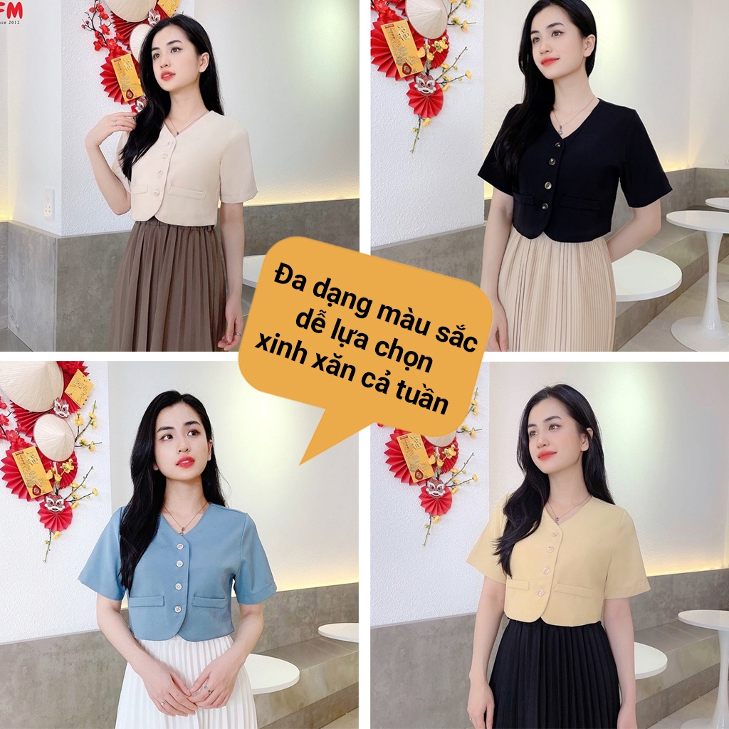 Áo kiểu nữ hàn quốc FM Style kiểu Vest dáng croptop cổ tim chất đũi đứng form sang trọng trẻ trung hiện đại 220103421