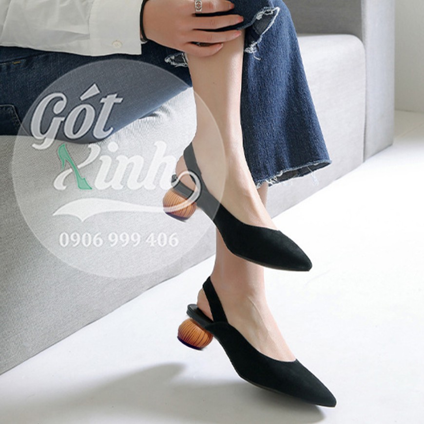 Slingback mũi nhọn gót gỗ 3 cm-Kèm video shop tự quay