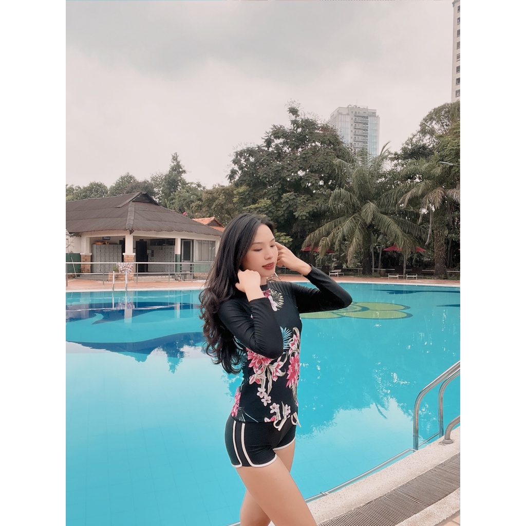 ĐỒ BƠI NỮ BIKINI HOA LÁ tay dài giá rẻ kín đáo dài người -JAMI-atd103