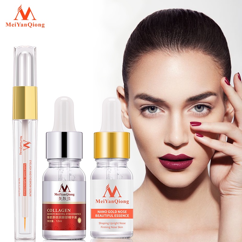 Bộ chăm sóc mắt MeiYanQiong với tinh chất thảo mộc dài mi 3ml/ dưỡng da mũi săn chắc 10ml/ collagen chống lão hóa 12ml