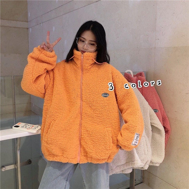 Áo khoác lông cừu dày dáng rộng thiết kế mới thời trang dành cho nữ