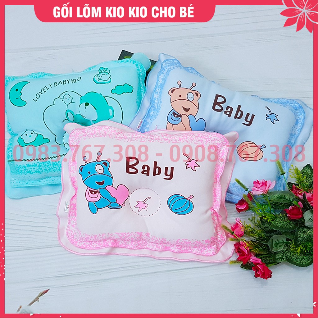 Gối Lõm Kio Kio Chống Méo Đầu Cho Bé Sơ Sinh - Ruột Bông - Đủ Màu Cho Bé Trai Bé Gái - BTT00641