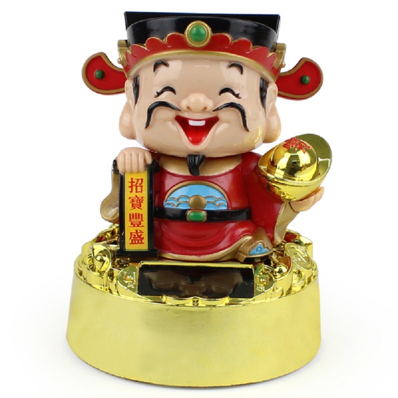 Thần Tài gật đầu Trang trí xe thờ cúng năng lượng mặt trời mang lại may mắn Kích thước 8 x 8 x 11 cm