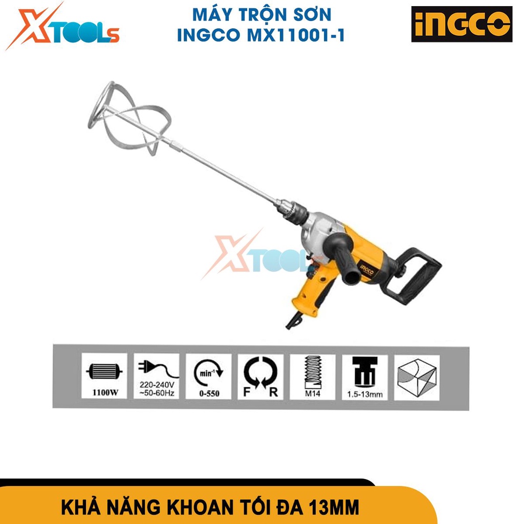 Máy trộn sơn Ingco MX11001-1 máy khoan và khuấy sơn công suất 1100W tốc độ không tải 0-550rpm [CHÍNH HÃNG][XTOOLs]