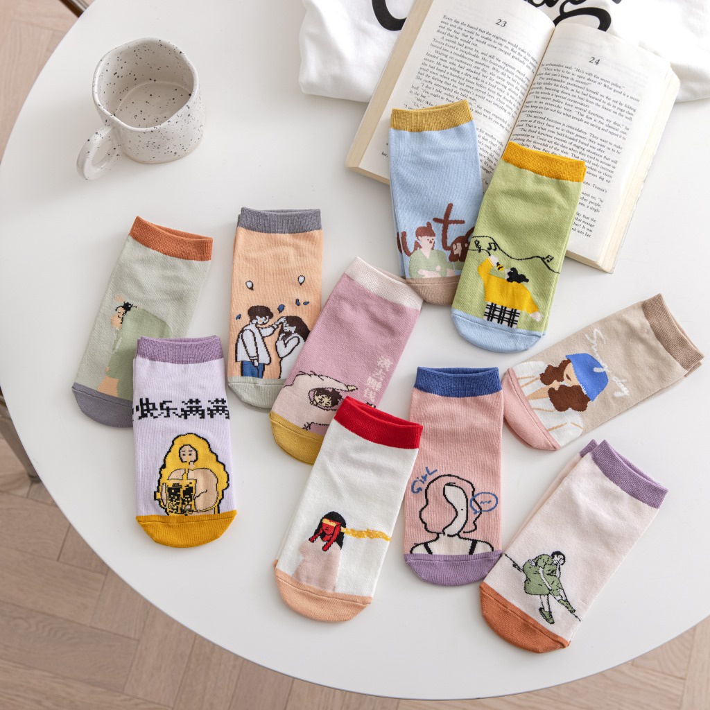 Vớ tất cổ ngắn art Cool Girl màu pastel