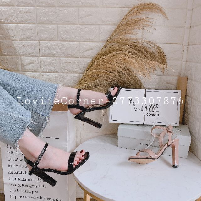 LOVIIECORNER-GIÀY SANDAL CAO GÓT 9 PHÂN QUAI MẢNH GÓT TRỤ VUÔNG 2 MÀU ( ĐEN - KEM ) - GIÀY CAO GÓT 9P QUAI MẢNH-G191169 | BigBuy360 - bigbuy360.vn