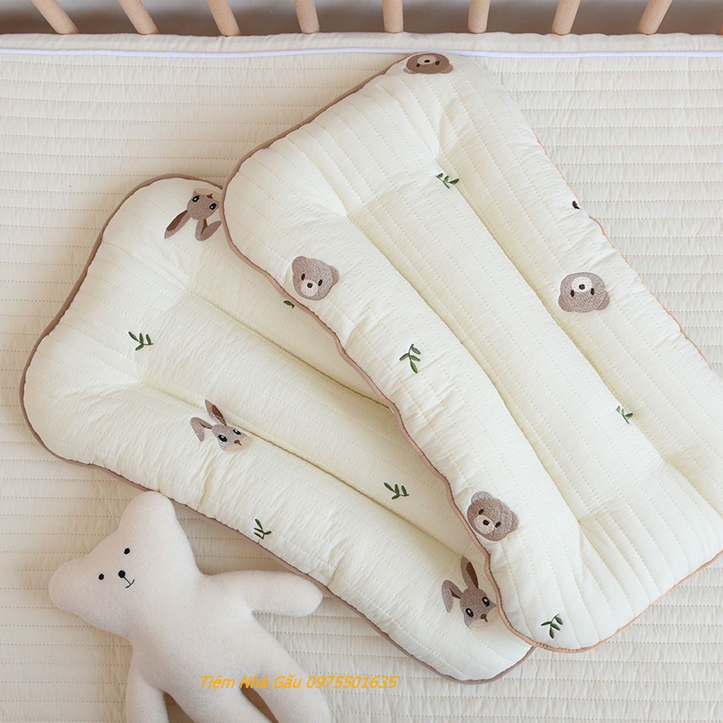 Gối Thêu Thỏ Gấu Chữ Nhật Mặt Lưới 3D Phong Cách Hàn Quốc Cho Bé 0-5 tuổi