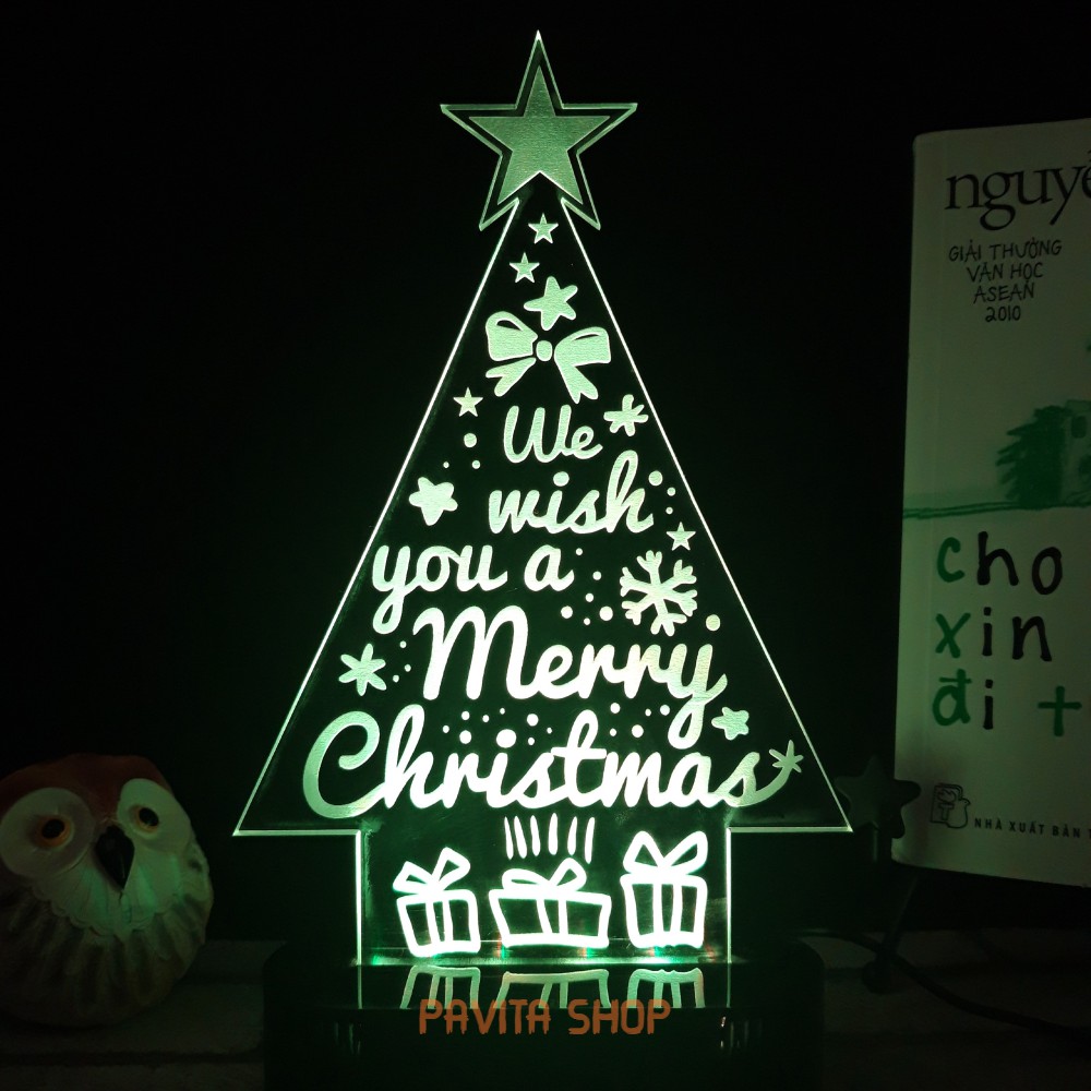 Đèn ngủ led 3d PAVITA hình cây thông, quà tặng noel độc đáo, ý nghĩa cho bạn gái, bạn trai, đèn trang trí đẹp