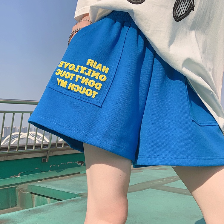 Quần short thể thao SUXI lưng cao ống rộng in chữ thời trang hè cho nữ