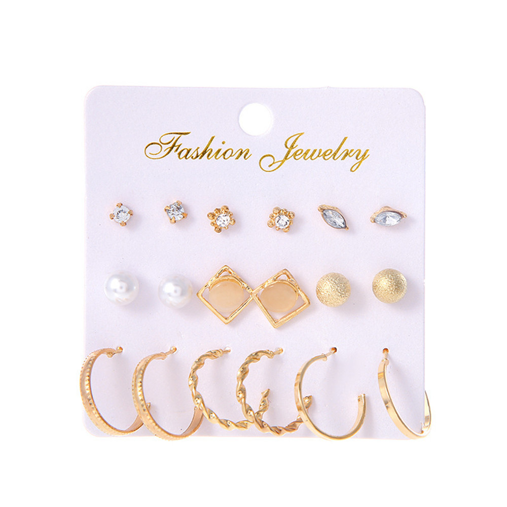 Set 9 đôi bông tai đính đá nhân ngọc trai nhân tạo thơi trang dành cho nữ
