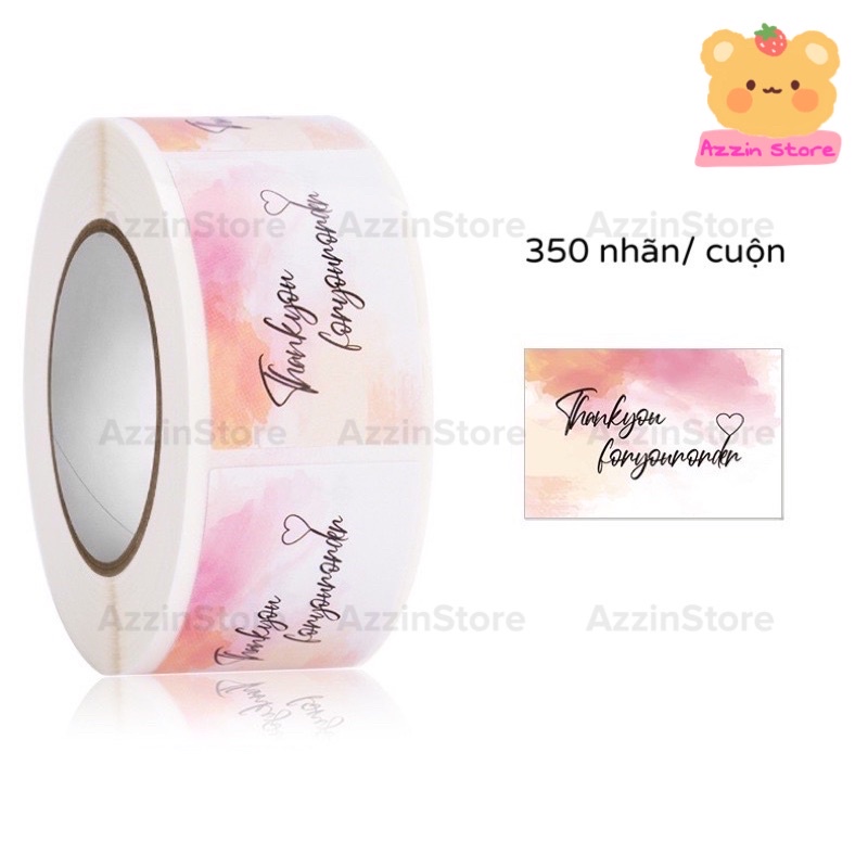 Cuộn 350 Tem Nhãn Dán Sticker Cám Ơn Decal Ngang Dài 2.5x7.5cm Thank You For Your Order Loang Cam Hồng Azzin Store ND099